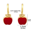 Red apple earrings in glossy finish with gold hooks on white background - E00212-01 Red Apple Earrings