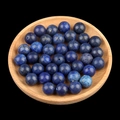 Lapis lazuli round half-hole beads in a wooden bowl for DIY jewelry making - 12mm Lapis Lazuli Semi Drilled Bead