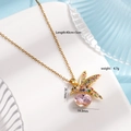 Gold hummingbird pendant necklace with colorful zircons and pink teardrop stone - Colorful Zircon Hummingbird with Pink Oval Crystal