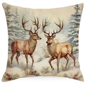 Off-white Christmas pillow cover featuring festive stags and snow-covered pines - YMD511-15 (Walking Stags)