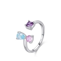S925 sterling silver adjustable ring with colorful square, teardrop and round crystals - Adjustable Open / Multi-color Gemstone Style (RHR1614)