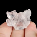 Hand-carved clear natural crystal squirrel figurine with internal ice crack texture - White Crystal