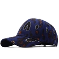 Close-up of cotton baseball cap with blue leopard print and gold sequin trim details - Navy Leopard Print(JX-38882)