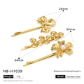 Barrettes trèfle en acier inoxydable doré 18K avec perles et dimensions - Ensemble Trois Pièces Trèfle Perle Doré (NB-H1039) / Or 18 carats
