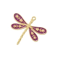 Detailed macro view of dragonfly pendant with purple glitter enamel and golden finish - Purple