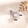 Orecchino a perno esagonale argento con zircone rosa centrale e piccoli cristalli - Rosa (Pezzo singolo)