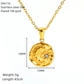 Detailed view of 18k gold plated stainless steel sun and moon pendant with zircon - Gold Hammered Moon Disc Style (SP611G)