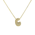 Detailed macro view of an 18k gold plated bubble letter C pendant with sparkling zircons - Letter C / Gold