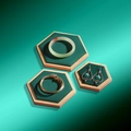 Three-piece hexagonal bamboo jewelry display trays with dark green velvet inserts - Dark Green Velvet
