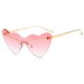 Stylish rimless heart sunglasses with pink gradient lenses and gold metal temples - Gold Frame Gradient Pink Lens