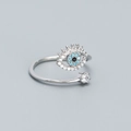 S925 sterling silver evil eye open ring with cubic zirconia and turquoise details - Adjustable Open / White Gold