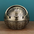 Bronze spherical horse-themed ashtray with rotating lid and Fu character relief - Bronze Blessing Characters
