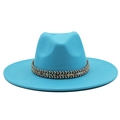 Sky blue wool fedora hat with a 9.5cm wide brim and ethnic style woven band decoration - M (56-58cm) / Lake Blue