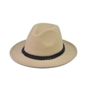 Detail of beige wool felt fedora featuring a stylish thick black chain decorative band - Rose Red with White Chain