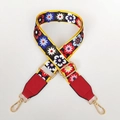 Floral embroidered shoulder strap with red leather ends and gold metal clasps for handbags - Colorful Flowers + Red Leather / Silver Hook