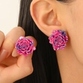 Detail of rose-shaped resin earrings with magenta and purple gradient floral texture - Gradient Pink Purple