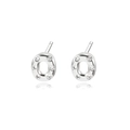 Silver-colored oval letter O stud earrings with sparkling cubic zirconia on white background - Platinum Plated White Zirconia (E2394)