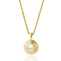 Minimalist 18k gold plated rope chain necklace with white pearl pendant for women - Rope Chain Pearl Pendant