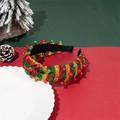Christmas rhinestone knotted headband with red and green glitter stripes and beads - Red Green Gold Stripe Glitter