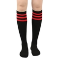 Black knee-high socks with three red stripes, Japanese preppy JK style for women - One Size / Black with Red Stripes