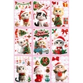 Christmas window stickers featuring cute cartoon cats with snowflakes and Merry Christmas text - 20x30cm (Set of 9 Sheets)