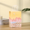 Artistic oil painting style kraft paper gift bag with floral texture and white rope handles - 62-4 (Yellow Pink Gradient Art Flower Sea)