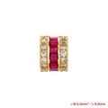 Detail view of 6x8mm gold plated cylinder bead with pink zircon and white pave stones - Gold Rose Red Zirconia Small 6x8mm