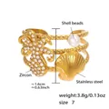 18k gold plated stainless steel ring with starfish, seashell, and zircon details - US 7 / Gold Octopus Artificial Pearl Style (A856)