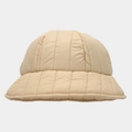 Detail of beige quilted down bucket hat showing warm padded texture and stitching - One Size / Khaki