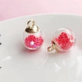 Pair of round crystal glass ball pendants with pink star sequins and golden hooks - 1.6x2.2cm / Watermelon red