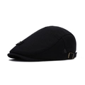 Classic black linen ivy cap with adjustable side metal buckles for men and women - Black