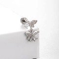 Boucle d'oreille cartilage papillon en argent avec zircons sur un support blanc - Style Pendentif Double Papillon (A135-6#)