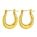 Elegant gold-plated U-shaped twisted rope hoop earrings with a secure hinged closure - Spiral Rope U-Shaped