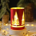 Red metal Christmas lantern with hollow forest design and warm LED fairy lights - Light Bottle-Christmas Forest / Red