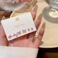 Charming 925 silver needle earring set featuring pink bow and purple butterflies - A1728 Gold