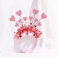 Pink heart headband with glitter accents on white display pedestal with soft draped background - Pink Glitter Heart Sequin Headband (No. 7)
