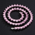 Detail of pink heart-shaped crystal tennis chain necklace on black leather surface - 18 Inch (45cm) / Silver Necklace (Pink Zircon)