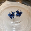 Macro shot of blue butterfly stud earrings with zircon stones on a glass surface - Blue Butterfly (11#)