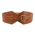 Ceinture large marron pour femme avec motif crocodile et boucle dorée carrée - Camel