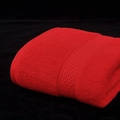 Premium soft absorbent red cotton bath towel with high-density terry loops and satin border - Red
