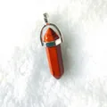 Red jasper hexagonal crystal pendant with silver metal clasp measuring 8x32mm - Red Jasper