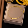Elegant 18K gold-plated titanium steel ankle bracelet with square beads in a display box - B11 Eight Cubes / Gold