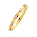 Elegant 18k gold plated stainless steel bangle featuring pink rectangle zircon stones - B130-Gold (Pink Rhinestone)