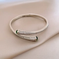 Silver wrap bangle with micro-p鑲ed zircons and green semi-spherical gemstone accents - 2# Silver Waterdrop Crossover