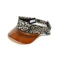 Detail of the leopard print strap and brown translucent brim on the adjustable sun visor - Leopard 1