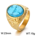 Vintage Viking rune ring in gold finish with large oval blue gemstone and 23mm width - Gold Color Blue Gemstone (KR110147-MZOZ)