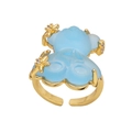 Adjustable gold plated ring featuring a matte light blue bear with sparkling star accents - Light Blue
