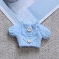 Sky blue knit doll sweater with white buttons and cable texture for plush toys - Blue [Wood Button] Sweater