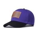 Detail of purple and black baseball cap with an embossed leather American flag patch - Adjustable / Bright Purple+Black