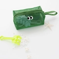 Green mesh stationery bag with big eyes design and handle on a white background - Small / Green